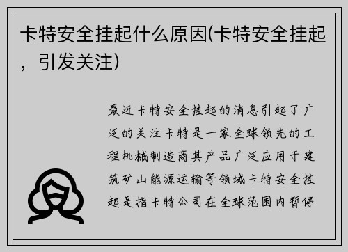 卡特安全挂起什么原因(卡特安全挂起，引发关注)